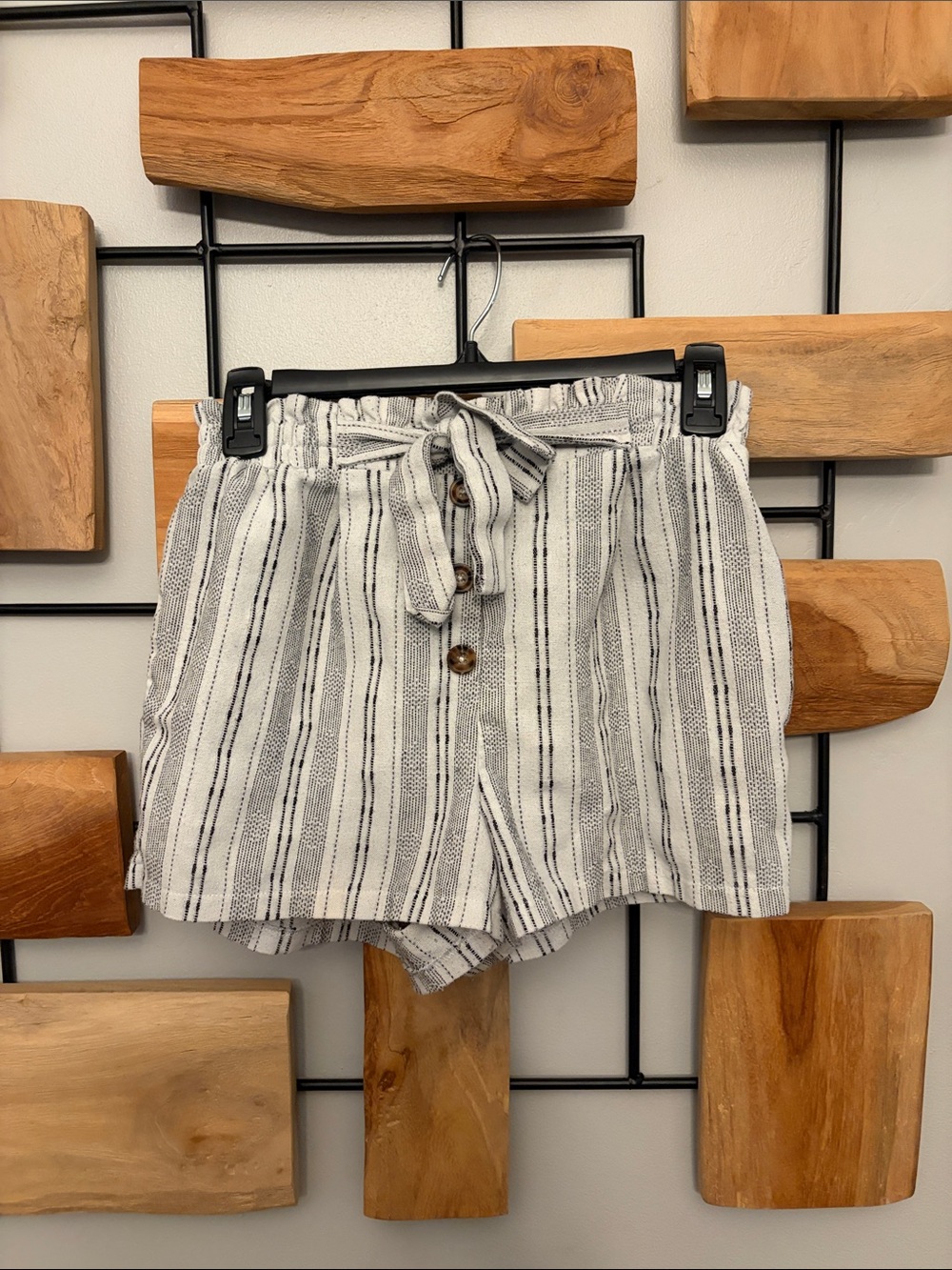 Sienna Sky Black & White Striped High-Waist Tie Shorts